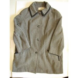 Mackintosh Wool Cape Coat Gray Button Front Trimmed Pockets Made Scotland